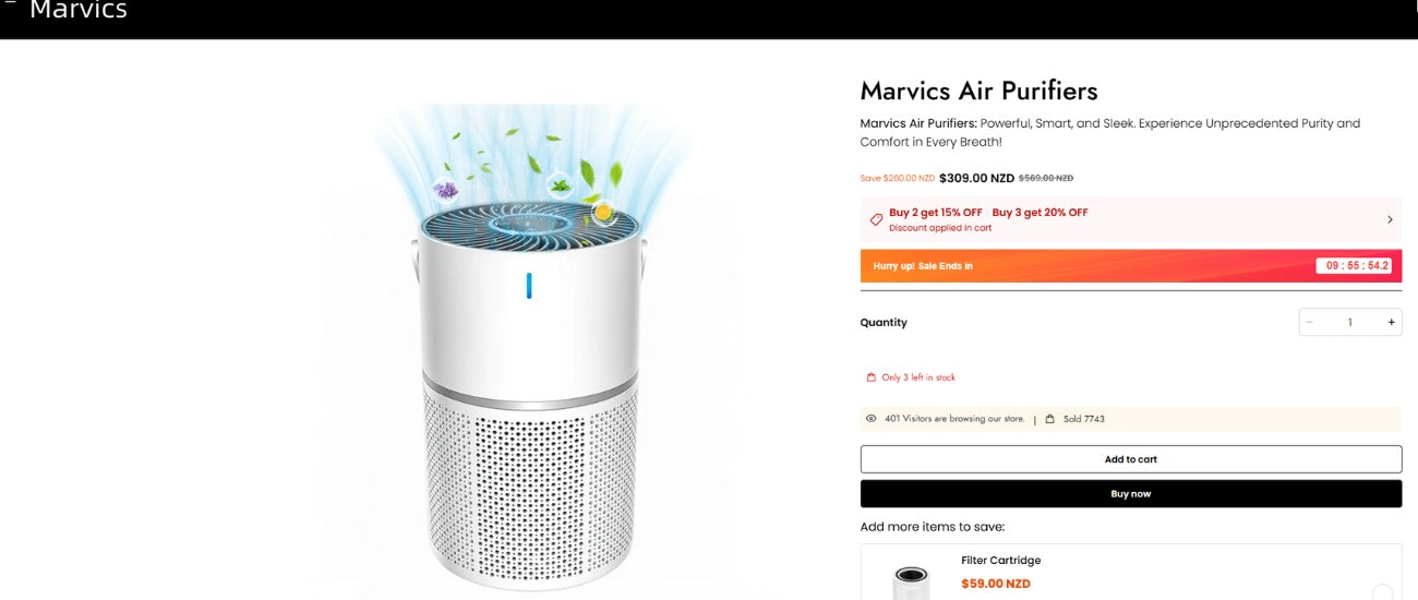 Marvics air purifier product page