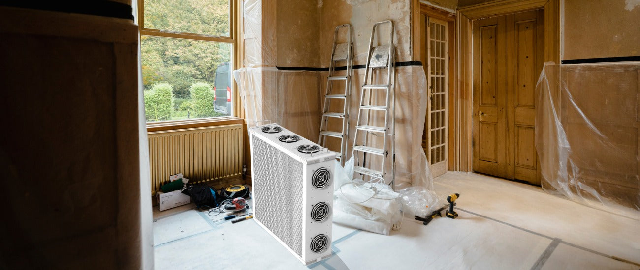 Home being renovated with Smart Air SA700 air purifier in foreground