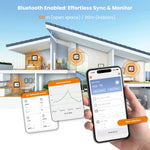 Temtop M10+ with smartphone app interface, showing air quality monitoring and historical data with bluetooth ranges