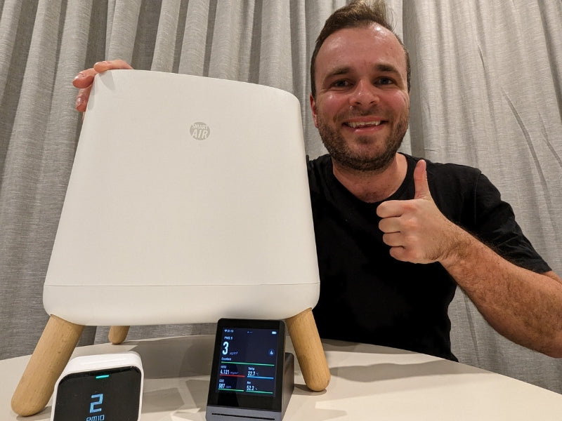 Snap Air founder with an air purifier