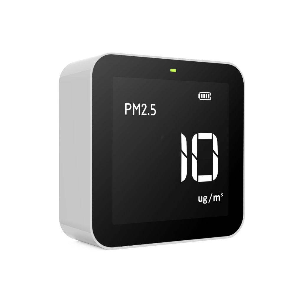 Temtop M10i Air quality monitor displaying PM2.5 reading on a white background