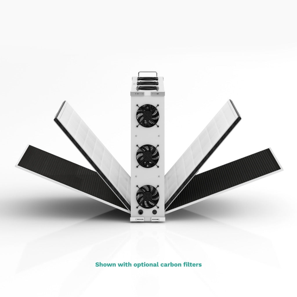 Side on view of Smart Air SA700 air purifier with HEPA and optional carbon filter splayed out