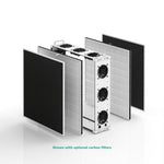 Front side view of Smart Air SA700 air purifier showing exploded view with HEPA and optional carbon filters