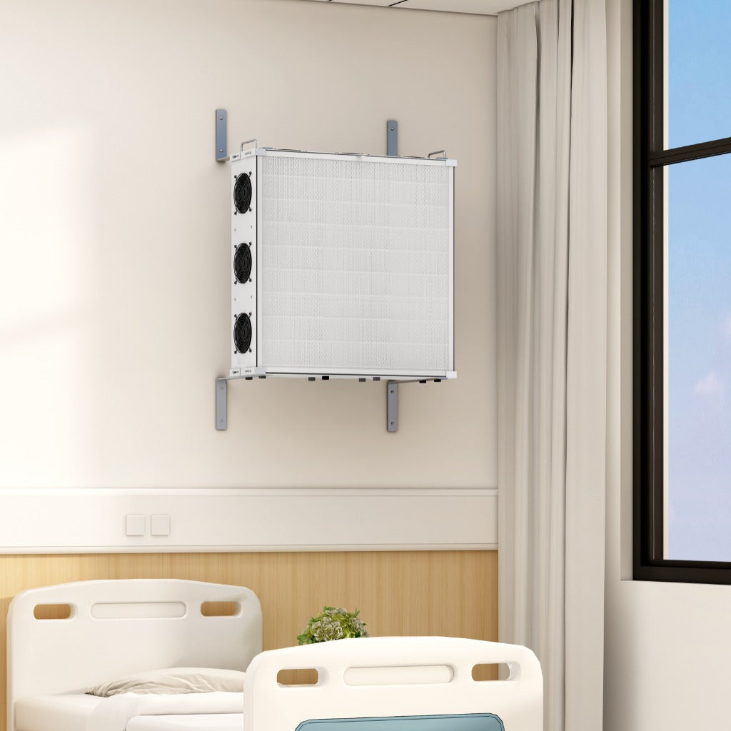 Smart Air SA700 air purifier wall mounted in a hospital ward with bed underneath