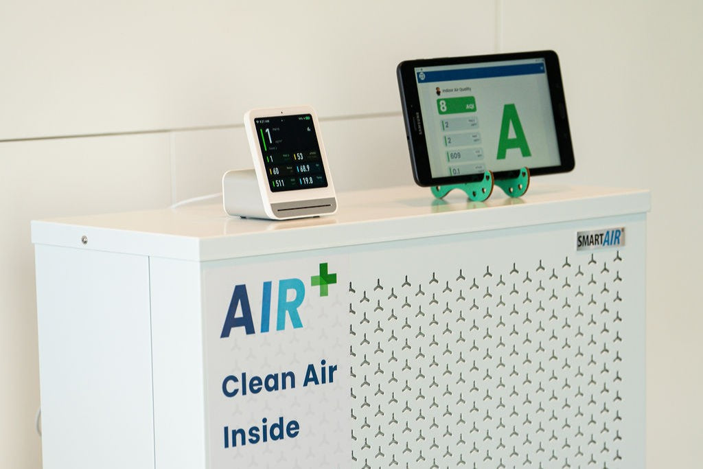 Smart Air Blast Air Purifier with Air+ Clean Air Inside sticker and Air Quality Monitor on top