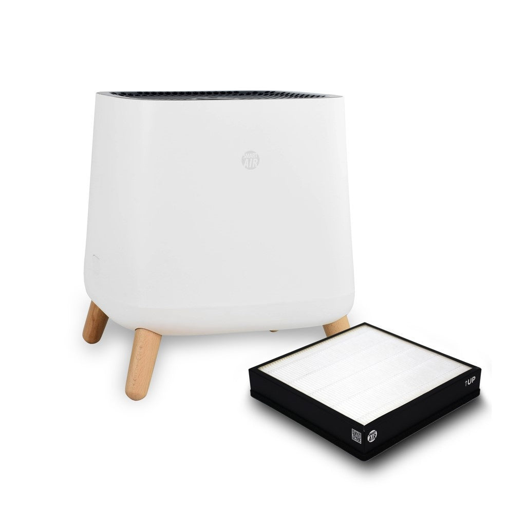 Smart Air Sqair air purifier with HEPA filter next to it