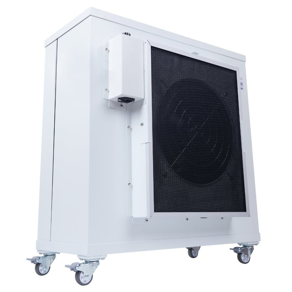 Back angled view of Smart Air Blast Mini Mk II Air Purifier with pre-filter shown