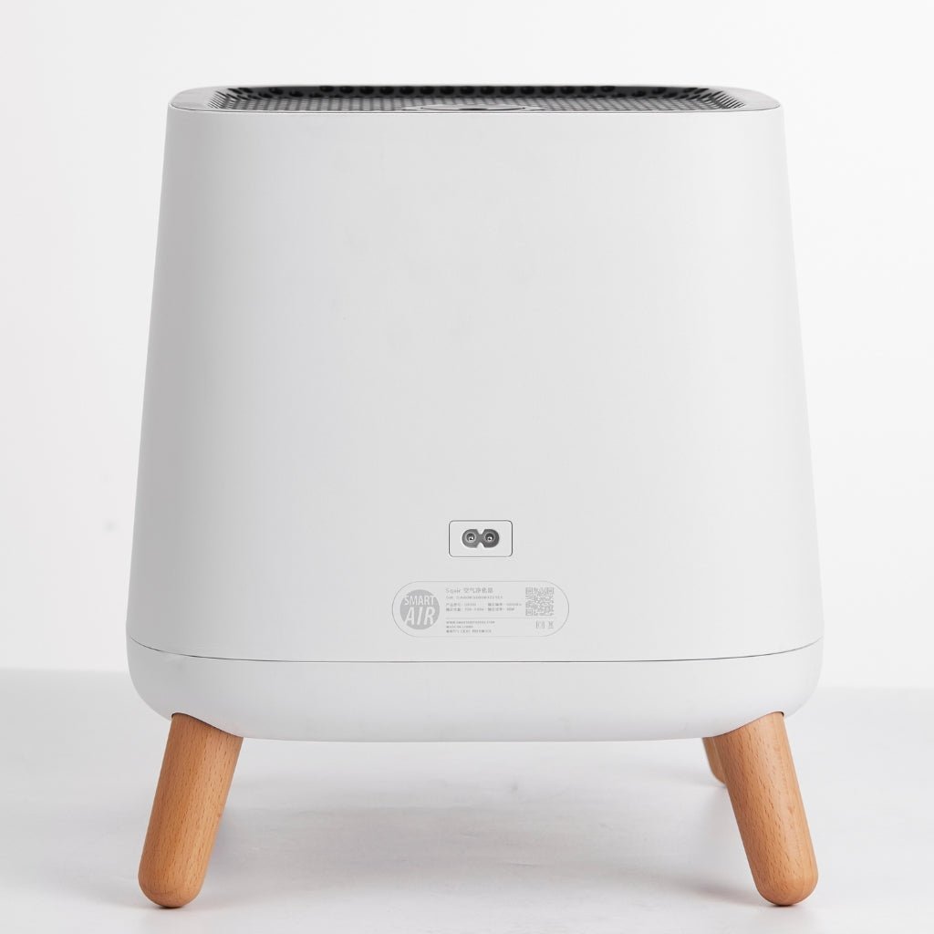 Back view of Smart Air Sqair air purifier on white background
