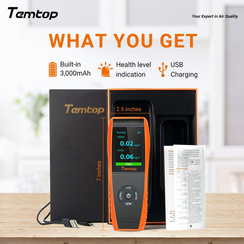 Temtop LKC - 1000S+ 2nd Handheld Air Quality Monitor - Snap Air